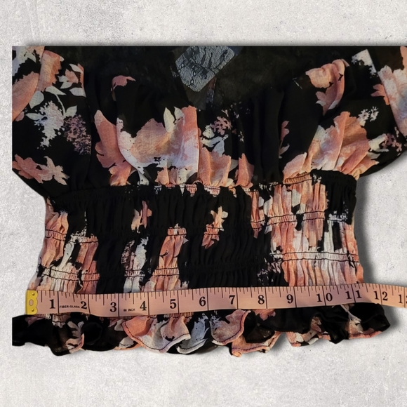 NEW Free People Daphne Blouse Midnight Combo Black Pink Floral Print Crop Top XS - Picture 14 of 16